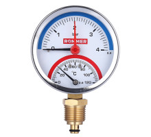 RIM-0006-801015 Термоманометр ROMMER радиальный в комплекте с автоматическим запорным клапаном. Корпус Dn 80 мм 1/2 , 0...120°C, 0-10 бар.