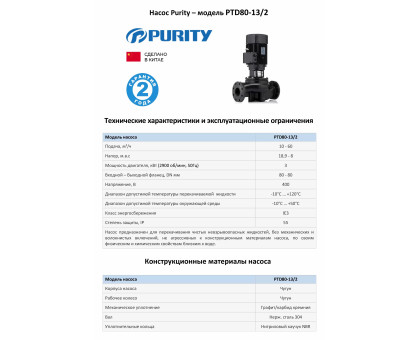 Циркуляционный насос In-Line PURITY PTD 80-13/2