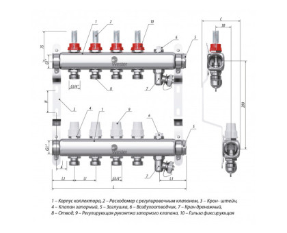 Коллектор нерж. Wester W902 1-3/4 в сборе с расходомерами на 3 выхода