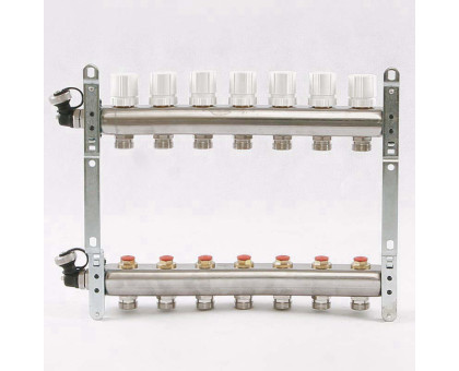 Коллекторная группа из нержавеющей стали с регулировочными и термостатическими вентилями UNI-FITT 1"x3/4"ЕК 7 выходов