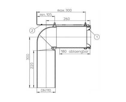 Колено Hutterer & Lechner для унитазов, с креплениями и вариацонным соединением, DN 100