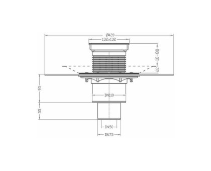 Трап Hutterer & Lechner с сифоном, с надставным элементом HL3020, с полимербитумным полотном d 420 мм, с вертикальным выпуском, DN 50/75/110