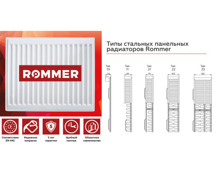 Стальной панельный радиатор Rommer Compact 21x300x500