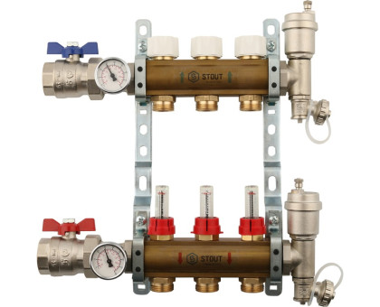 Распределительный коллектор Stout из латуни с расходомерами 3 вых. (SMB-0473-000003)